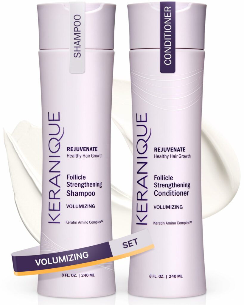 Keranique Volumizing Shampoo and Conditioner Set for Hair Repair and Growth with Biotin and Keratin for Women, Thinning Hair Formula, 8 Fl Oz Each