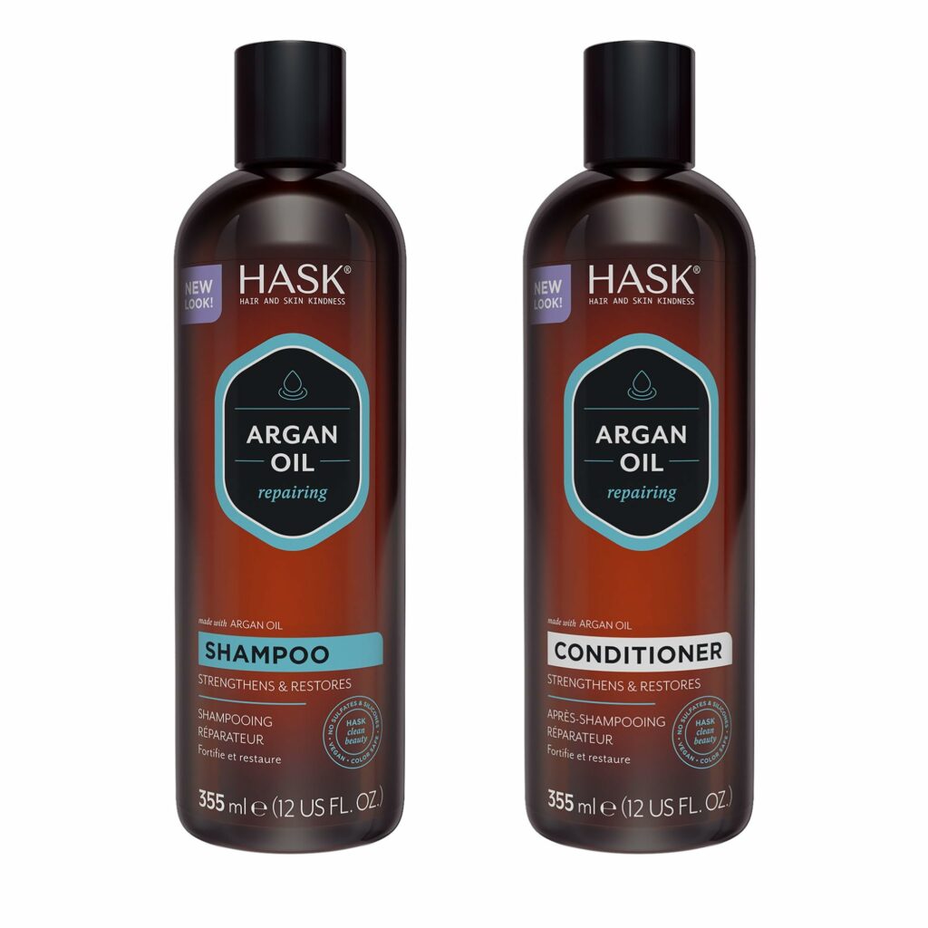 HASK ARGAN OIL Repairing Shampoo + Conditioner Set for All Hair Types, Color Safe, Gluten-Free, Sulfate-Free, Paraben-Free, Cruelty-Free - 1 Shampoo and 1 Conditioner