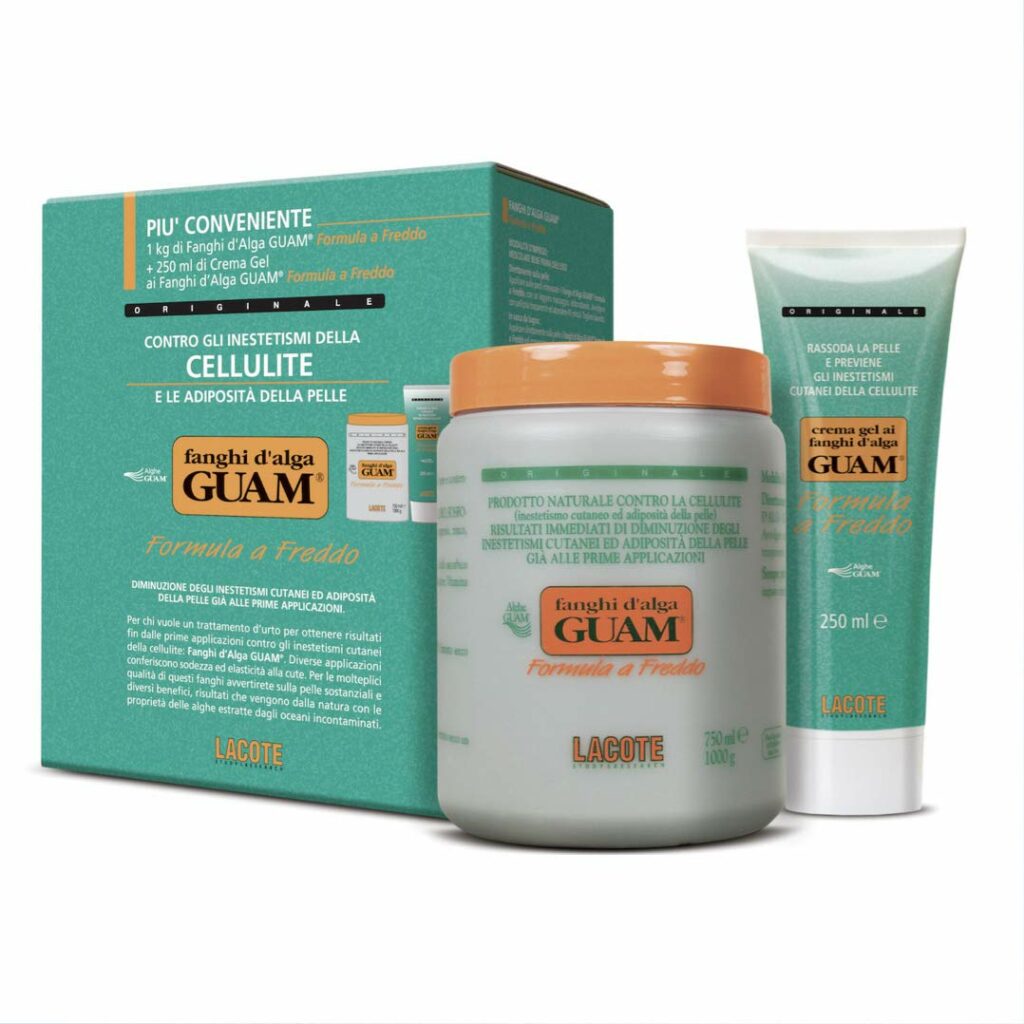 Guam Seaweed Mud Convenience Economy Pack: Anti-cellulite Body Wrap 1KG + Strengthening Anti-cellulite Gel 250ml, Cellulite Remover Kit, Cellulite Treatment (Cold Mud + Cooling Gel)