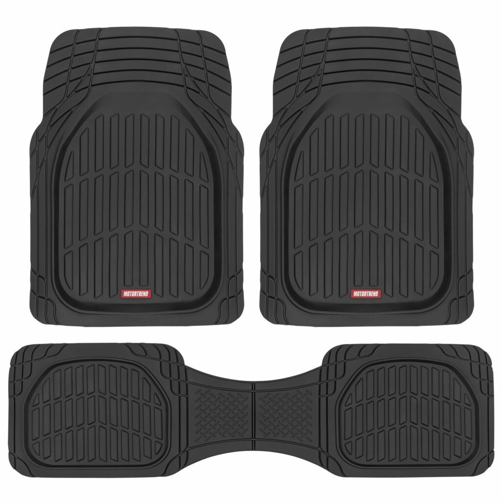 Motor Trend FlexTough Floor Mats for Cars, Deep Dish All-Weather Mats, Waterproof Trim-To Fit Automotive Floor Mats for Cars Trucks SUV, Universal Floor Liner Car Accessories, Black, Full Set