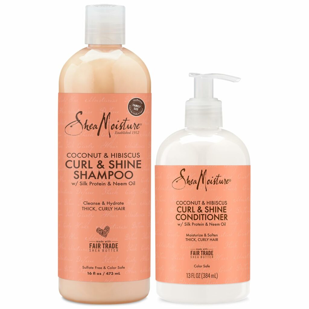 Shea Moisture Shampoo & Conditioner Set – Curl & Shine, Coconut & Hibiscus Hair Care Formulas for Moisturizing & Defining Thick, Curly Hair (2 Piece Set)