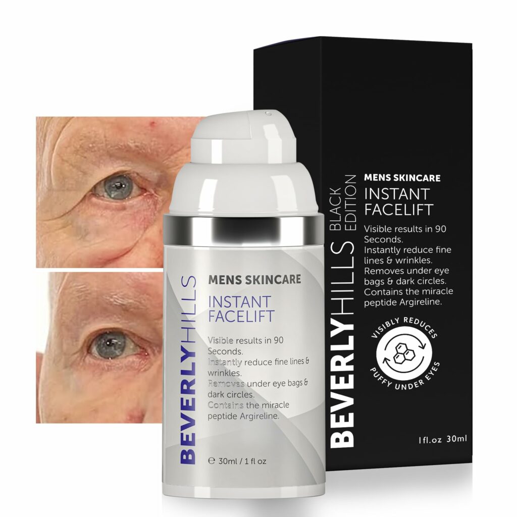 Beverly Hills Mens Instant Facelift and Eye Serum Treatment for Dark Circles, Puffy Eyes, and Wrinkles