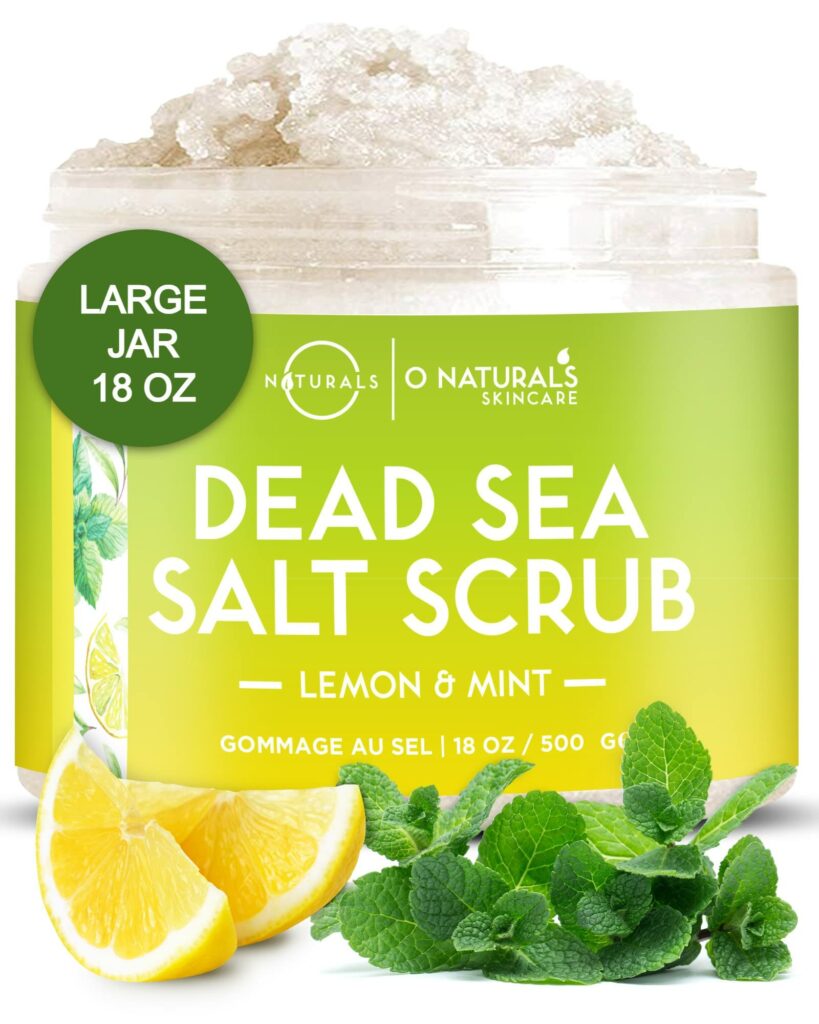 O Naturals Exfoliating Lemon Oil Dead Sea Salt Deep-Cleansing Face & Body Scrub. Anti-Cellulite Tones Helps Oily Skin, Acne, Ingrown Hairs & Dead Skin Remover. Essential Oils, Sweet Almond 18oz