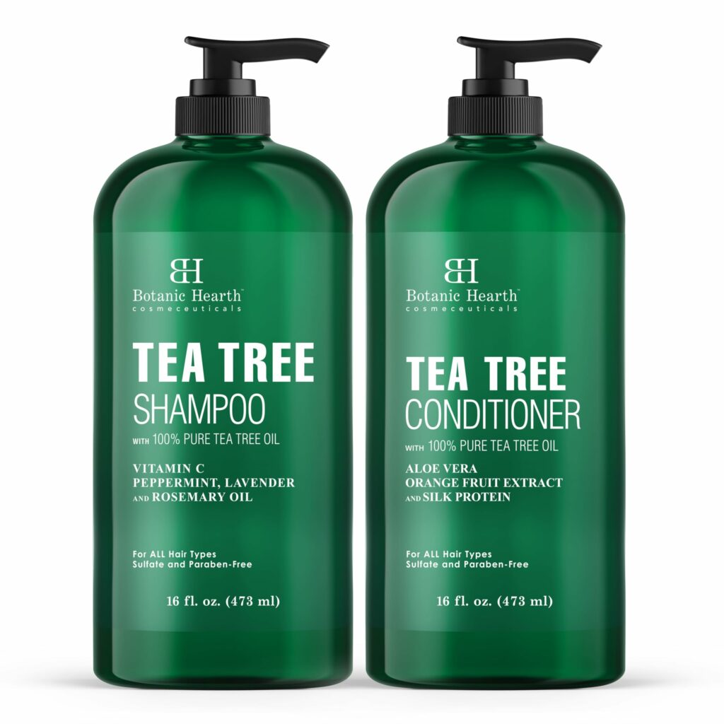 Botanic Hearth Shampoo and Conditioner Set - with 100% Pure Tea Tree Oil, for Itchy and Dry Scalp, Sulfate/Paraben Free - for Men and Women - 16 fl oz each