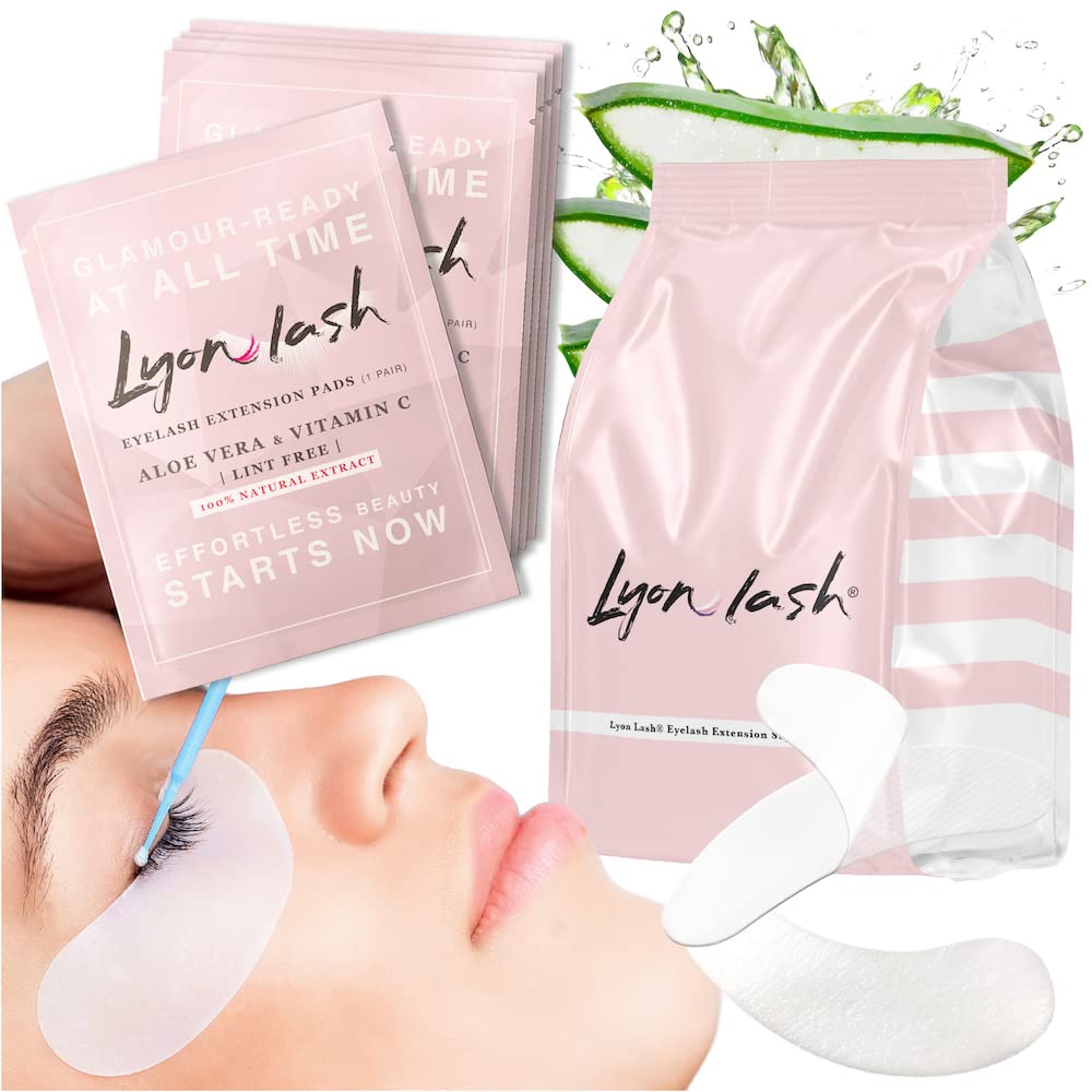 100 Pairs Eyelash Extension Under Eye Gel Pads by Lyon Lash - Lint Free with Aloe Vera Hydrogel Eye Patches, Premium Eyelash Extension Supplies & Beauty Tools, Fit Most Eye Shape, Stick Well