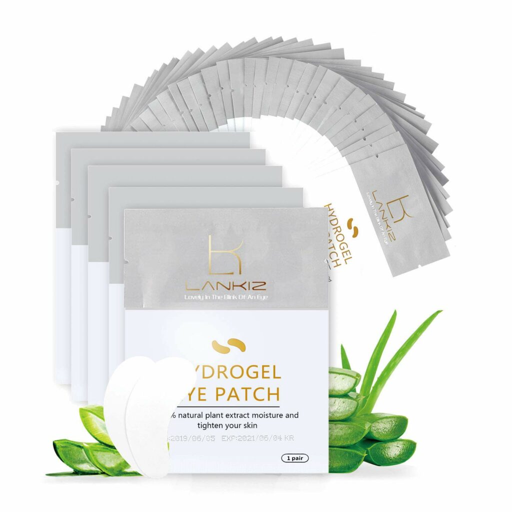 LANKIZ 100 Pairs Under Eye Gel Pads for Lash Extensions, 100% Natural Plant Extract, Collagen Hydrogel, Lint-Free, Moisturizing, Reduces Dark Circles and Eye Puffiness