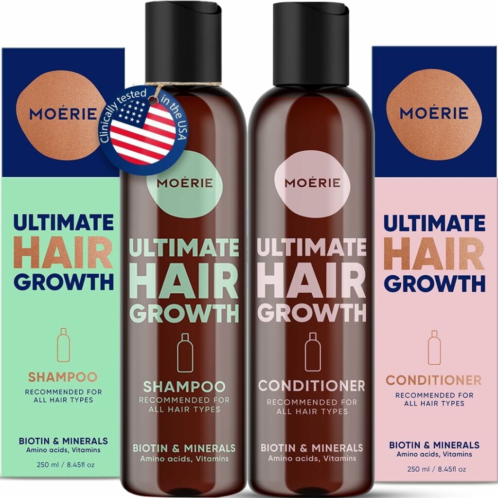 Moerie Volumizing Shampoo and Conditioner for Hair Loss - Thickening Products with Ingredients of Natural Origin - Over 100 Active Ingredients for Thick, Long, Luscious Hair, 2 X 8.45 Fl Oz