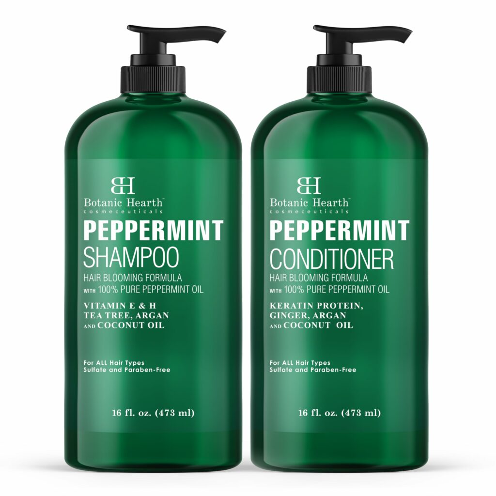 BOTANIC HEARTH Peppermint Oil Shampoo and Conditioner Set - Hair Blooming Formula with Keratin - Fights Hair Loss & Thinning, Promotes Hair Growth-Sulfate Free for Men and Women - 16 fl oz x 2