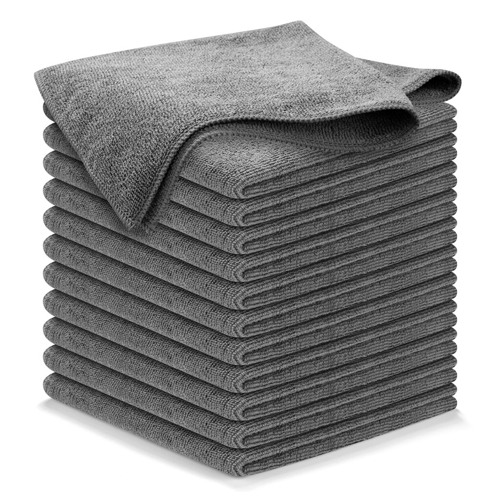 Microfiber Cleaning Cloth Grey - 12 Pcs (12.5"x12.5") - High Performance - 1200 Washes, Ultra Absorbent Microfiber Towel Weave Grime & Liquid for Streak-Free Mirror Shine - Car Washing Cloth