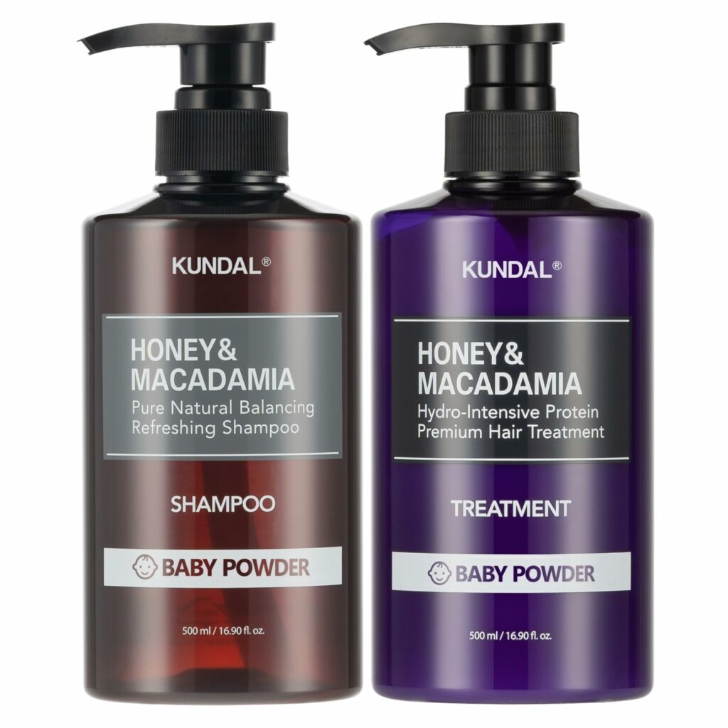 KUNDAL Natural Shampoo and Conditioner Set [Baby Powder] - Korean Hair Care, Long Lasting Fragrance, Moisturize, Nourish, Frizz Control, Argan & Macadamia Oil, Sulfate-Free 16.9fl oz (Pack of 2)