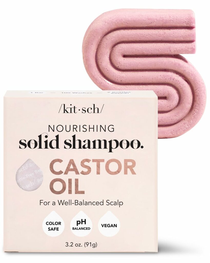 Kitsch Castor Oil Shampoo Bar for Hair Growth | Vegan & All Natural Solid Shampoo | Made in USA | Hydrating & Moisturizing Bar Shampoo for Dull & Dry Hair | Strengthens Hair | Paraben Free, 3.2oz