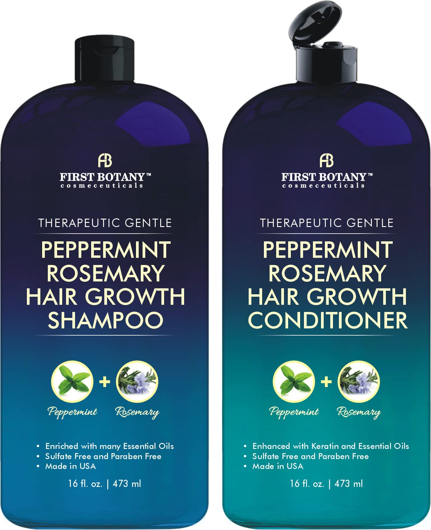 Presentation of Peppermint Rosemary Hair Regrowth Shampoo and Conditioner