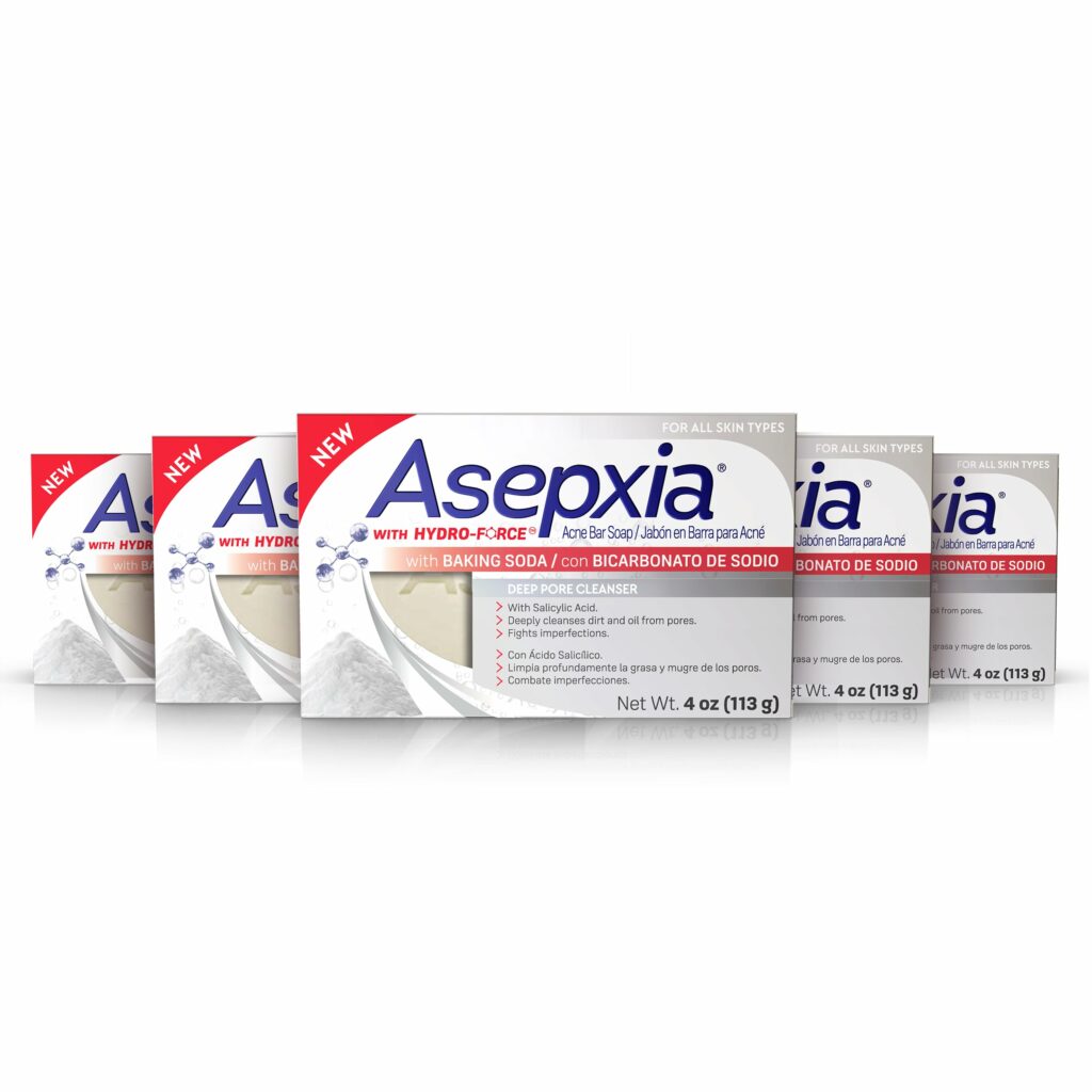 Asepxia Cleansing Bar Baking Soda, Multipack: Deep Skin Cleansing, Acne Fighting with 2% Salicylic Acid, Removes Oil and Dirt, Prevents Imperfections, Suitable for All Skin Types - 4 Oz, 5 Count