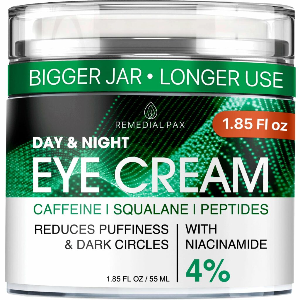 Eye Cream for Dark Circles and Puffiness, Bags Under Eyes Treatment, Anti-Aging Collagen Eye Cream for Wrinkles, Day & Night Caffeine Eye Cream with Niacinamide Dimethicone