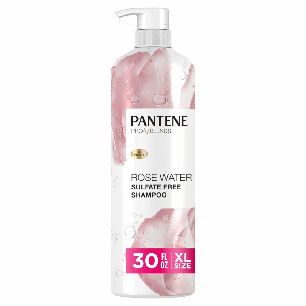 Pantene Sulfate Free Rose Water Shampoo, Soothes, Replenishes Hydration, Safe for Color Treated Hair, Nutrient Infused with Vitamin B5 and Antioxidants, Pro-V Blends, 30.0 oz