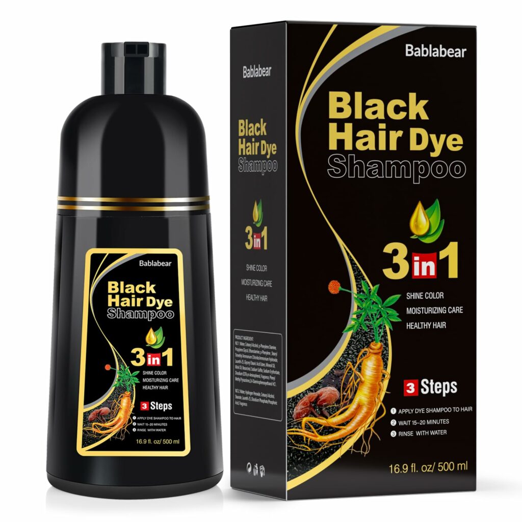 MEIDU Black Hair Dye Shampoo, Semi-Permanent Gray Coverage for Women and Men, 3 in 1 with Natural Ingredients, Lasts 30 Days/500ml