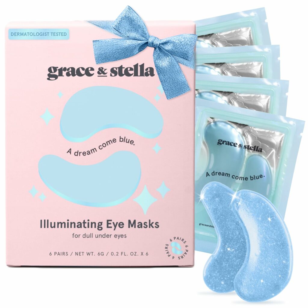 grace & stella Award Winning Under Eye Mask (Blue, 6 Pairs) Reduce Dark Circles, Puffy Eyes, Undereye Bags, Wrinkles, Gel Under Eye Patches, Nurse Gifts, Vegan Cruelty-Free Self Care