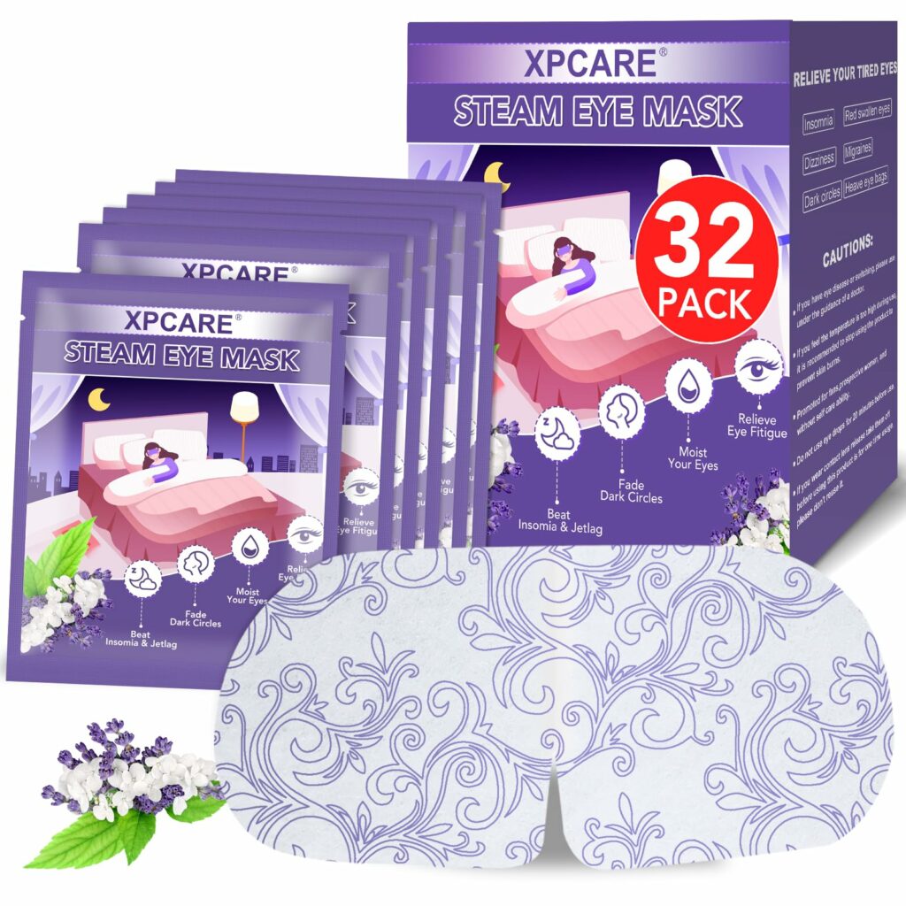 XPCARE 32 Pack Steam Eye Masks for Dry Eyes, SPA Warm Sleep Eye Mask, Disposable Heated Eye Mask for Dark Circles, Puffy Eyes, Relief Stress Eye Fatigue(Lavender)