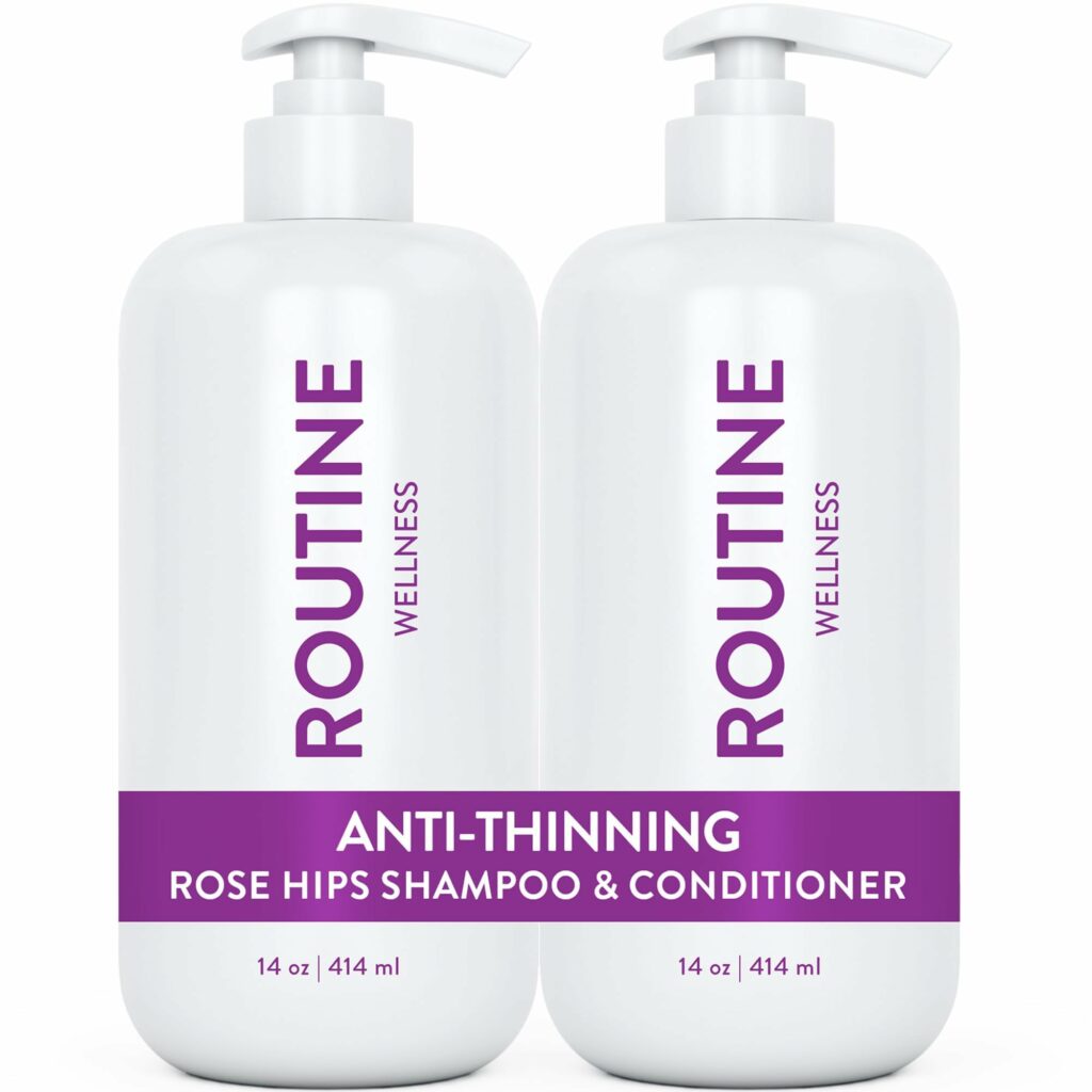 Routine Wellness Anti-Thinning Shampoo and Conditioner Set for Thinning Hair - Biotin DHT Blocker Women & Men - Color Safe Shampoo for Hair Loss & Healthier Growth - Rose Hips (Pack of 2)