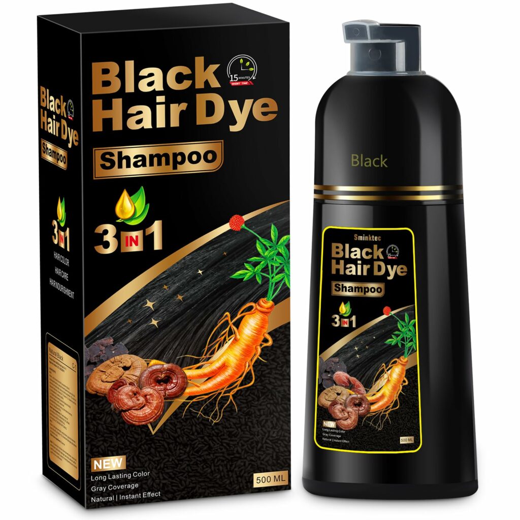 Hair Dye Shampoo 3 in 1 for Gray Hair, Herbal Ingredients Natural Shampoo Hair Dye for Women Men (Black)