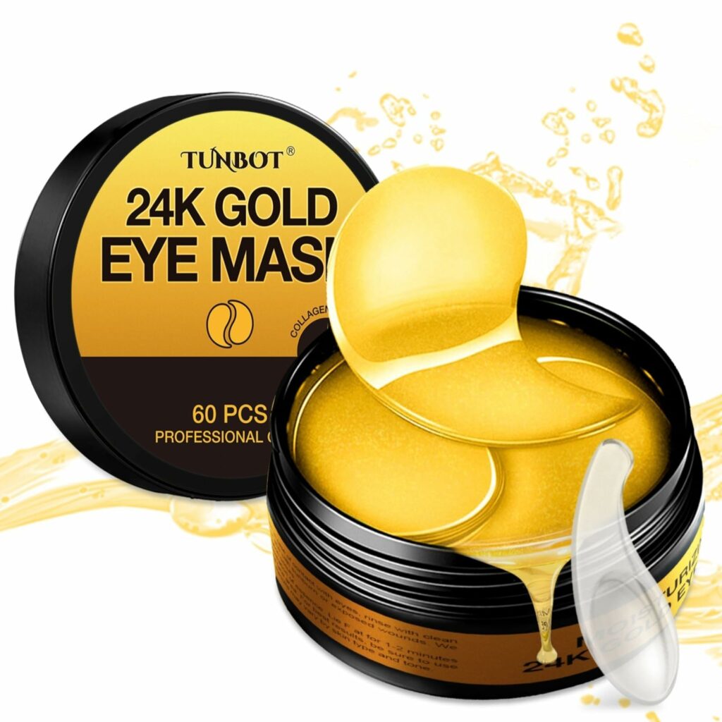 Tunbot Under Eye Patches - 60 Pieces - 24k Gold Eye Mask - Anti-Aging - Contains Collagen and Hyaluronic Acid - Removes Dark Circles, Puffiness and Wrinkles, Moisturizes - Home Beauty