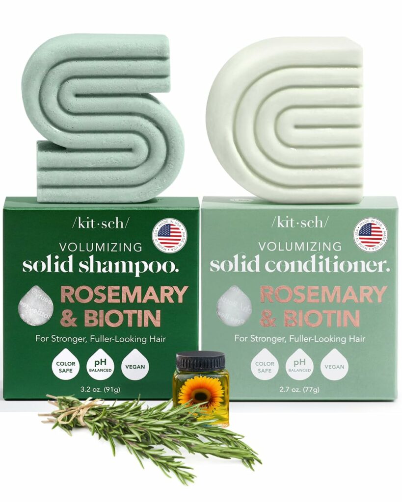 Kitsch Rosemary & Biotin Bar Set for Thinning Hair - 2pc Volume and Conditioner Bars for Hair Growth & Thickening, Paraben Free