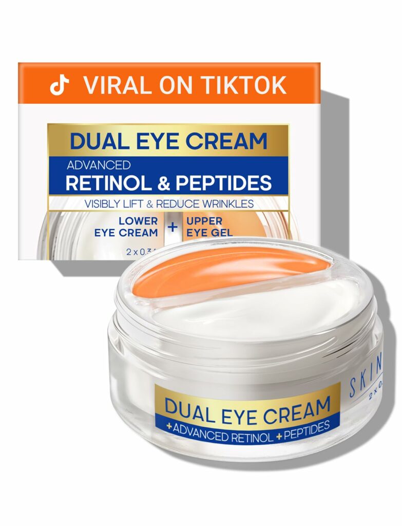 Dual Eye Cream with Advanced Retinol, Peptides, Caffeine for Puffy Eyes and Dark Circles, Wrinkles, Anti Aging, Under Eye Bags Treatment, Instant Tightener, Fragrance Free, 0.68 OZ