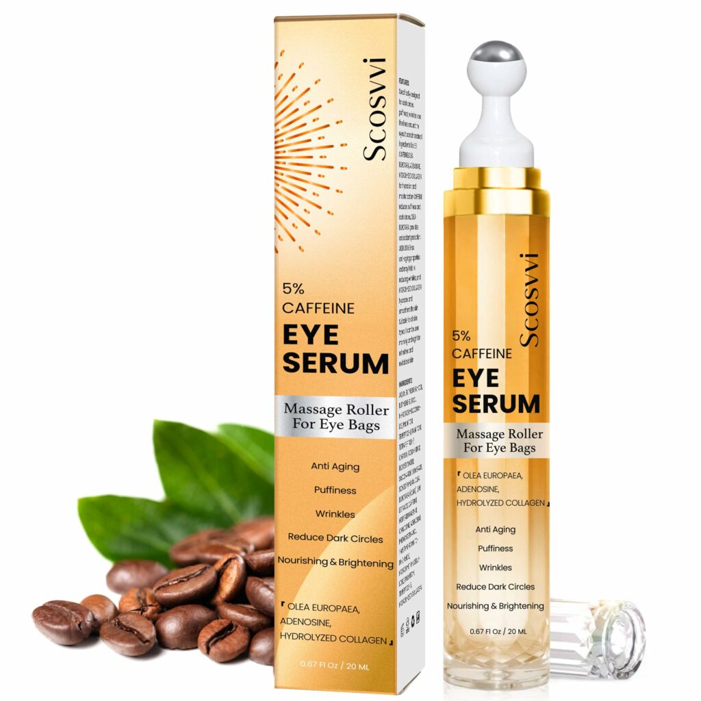 Caffeine Eye Serum For Dark Circles, Eye Cream For Anti Aging, Puffiness & Fine Lines With Ice Roller for Puffy Eyes & Under Eye Bags, Eye Skin Care For Women & Men